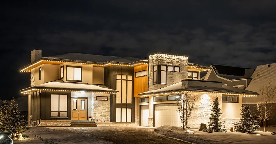 Warm white accents on a two-story contemporary home