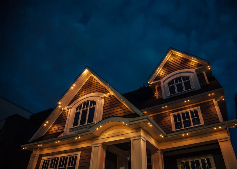 Warm white highlighting stacked gables
