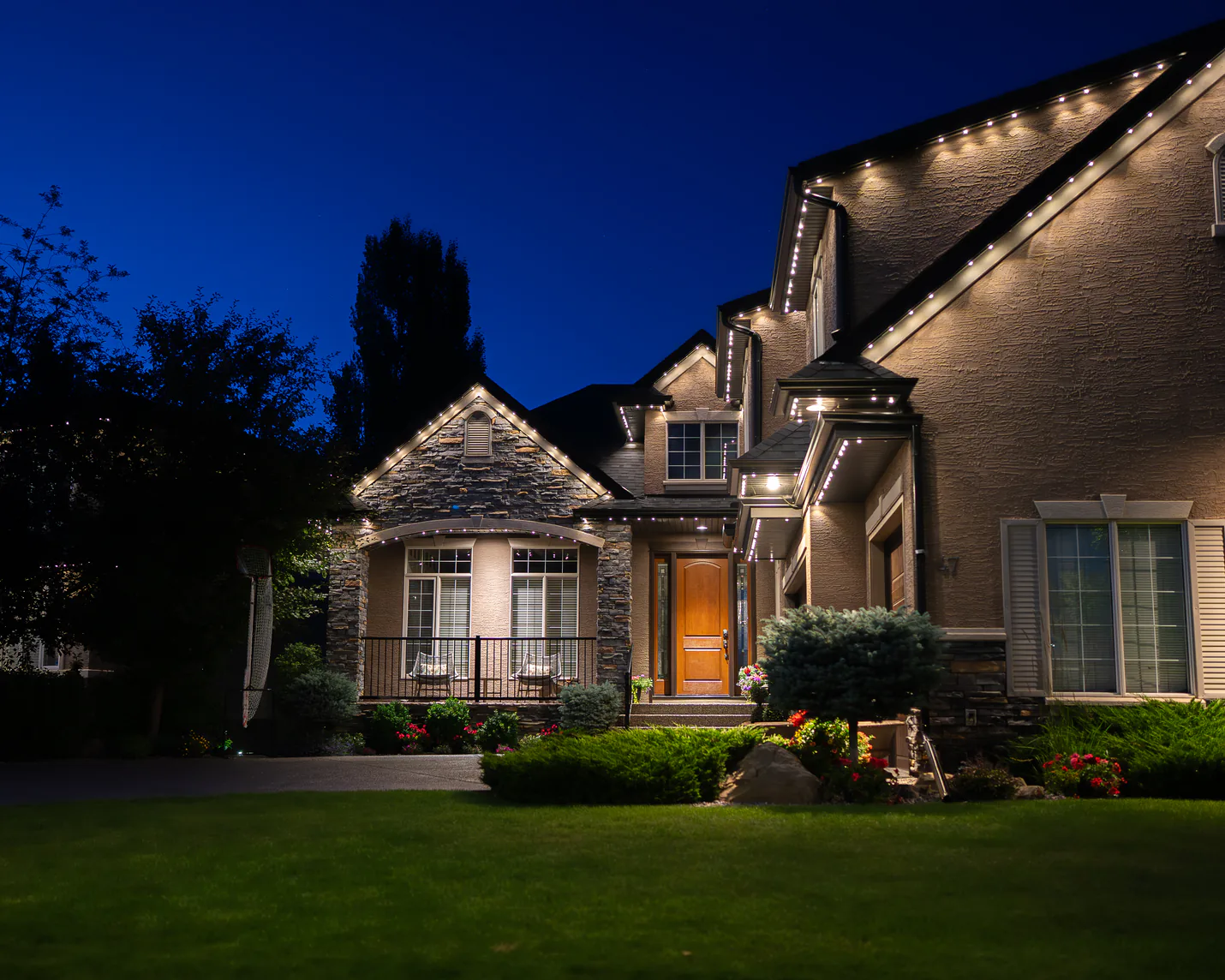 Home lit in warm white showing true material colors